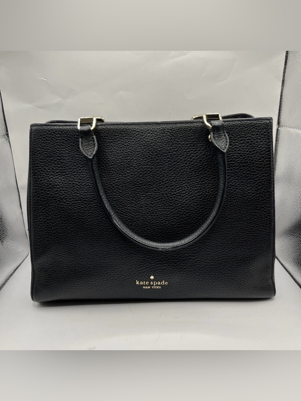 Kate Spade Leila Medium Triple Compartment Black Pebbled Leather Satchel